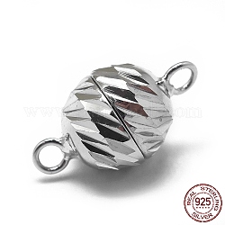 Rhodium Plated 925 Sterling Silver Magnetic Clasps, Round, Platinum, 14.5x8mm, Hole: 1.5mm
