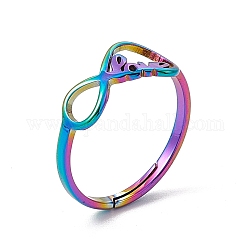 Ion Plating(IP) 201 Stainless Steel Infinity Love Adjustable Ring for Women, Rainbow Color, US Size 5 3/4(16.3mm)