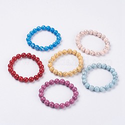Bracelet extensible avec perles en turquoise synthétique, ronde, couleur mixte, 2 pouce (5 cm), perles: 10 mm