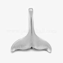304 Stainless Steel Pendants, Frosted, Whale Tail Shape, Stainless Steel Color, 29x25x7.5mm, Hole: 5mm