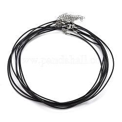 Round Leather Cord Necklaces Making, with 304 Stainless Steel Lobster Claw Clasps and Extender Chain, Black, 18.1 inch, 2mm