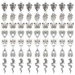 Chgcraft 56pcs 7 Legierungsanhänger im tibetischen Stil, Herz & Schmetterling & Schild & Schwert, Antik Silber Farbe, 20.5~39.5x13.5~23x1.5~4 mm, Bohrung: 1.2~2.5 mm, 8pcs / style
