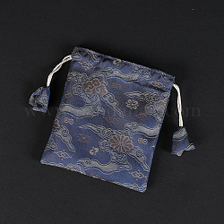 Rechteckige Geschenktüten aus Stoff im chinesischen Stil mit Kordelzug für Ohrringe, Armbänder, Halsketten Verpackung, glückverheißendes Wolkenmuster, dunkles Schieferblau, 15x13 cm