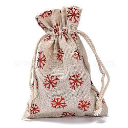 Pochettes d'emballage cadeau en coton sacs à cordon, pour noël saint valentin anniversaire fête de mariage emballage de bonbons, rouge, motif flocon de neige, 14.3x10 cm
