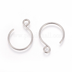 304 Stainless Steel Earring Hooks, Ear Wire, with Horizontal Loop, Stainless Steel Color, 19x15mm, Hole: 2mm, 20 Gauge, Pin: 0.8mm