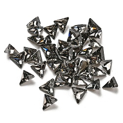 Cabochons de strass en verre, dos plaqué, triangle, diamant noir, 6x7x3mm