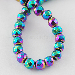Chapelets de perles en hématite synthétique sans magnétiques, Grade a, facette, ronde, multi-couleur plaquée, 2x2mm, trou: 1 mm; 200 perle / Chapelet, 15.5 pouce