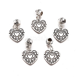Ciondoli pendenti europei in lega di stile tibetano, Ciondoli di grandi dimensioni, cuore, argento antico, 33mm, Foro: 5 mm, pendenti: 18x19x2 mm