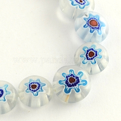 Chapelets de perle de millefiori en verre manuelles, plat rond, bleu royal, 10x4mm, Trou: 1.2mm, Environ 40 pcs/chapelet, 14.9 pouce