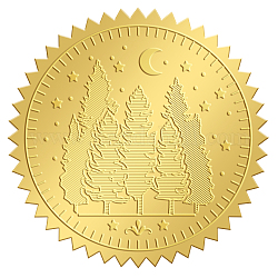 Самоклеящиеся наклейки с тиснением золотой фольгой, стикер украшения медали, рисунок дерева, 5x5 см