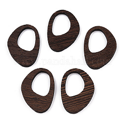 Pendenti in legno wengè naturale, undyed, ciondoli ovali irregolari, marrone noce di cocco, 39x28x3.5mm, foro: 16mx22.5 mm