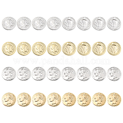 Sunnyclue 32pcs 2 encantos de latón de estilo, Plateado de larga duración, encantos de monedas, plano y redondo, color mezclado, 12.5~14x0.7~1mm, agujero: 1 mm, 8 piezas / color, 2 colores / estilo