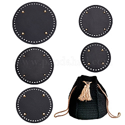 Pandahall elite 5 pièces 5 style plat rond en cuir pu tricot crochet sacs clou fond shaper pad, avec clou en alliage, pour accessoires de fond de sac, noir, 12.2~19x0.36~1 cm, Trou: 5mm, 1pc / style
