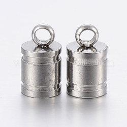 201 Stainless Steel Cord Ends, End Caps, Column, Stainless Steel Color, 10x6mm, Hole: 2mm, 5mm inner diameter