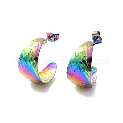 Placage ionique (ip) 304 boucles d'oreilles en forme de c en acier inoxydable, boucles d'oreilles demi-créoles pour femmes, couleur arc en ciel, 22x12x0.5mm, pin: 0.7 mm