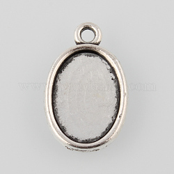 Antique alliage d'argent style tibétain supports cabochons plat pendentif ovale, sans cadmium et sans plomb, supports plateau à bord droit, Plateau: 14x10 mm, 20x12.5x2mm, Trou: 1.5mm