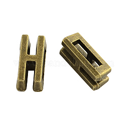 Tibetan Style Alloy Letter Slide Charms, Cadmium Free & Nickel Free & Lead Free, Letter.H, 11x2~8x4mm, Hole: 7x2mm, about 1135pcs/1000g