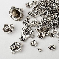 Tibetan Style Bead Cap & Cone, Multi-Petal, Mixed Shapes, Lead Free, Antique Silver, 6~22x2~17mm, Hole: 0.5~3mm
