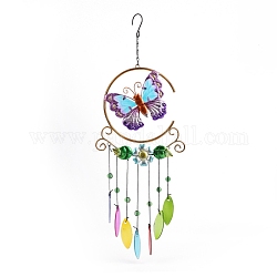 Carillon à vent en verre, décoration pendentif d'art, avec les accessoires en fer, pour jardin, décoration de fenêtre, papillon, 560x20mm