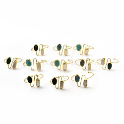 Gemstone & Pearl Irregular Open Cuff Bangle, Brass Wave Wire Wrap Bangle for Women, Golden, 0.2~4.3cm, Inner Diameter: 2-1/2~2-7/8 inch(6.2~7.4cm)