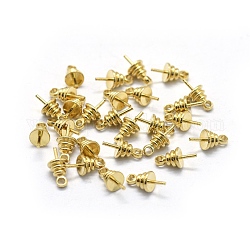 Latón taza perla clavija fianzas pin colgantes, por medio perforó abalorios, crudo (sin chapar), 9.5x4.5mm, agujero: 1.5 mm, pin: 0.5 mm