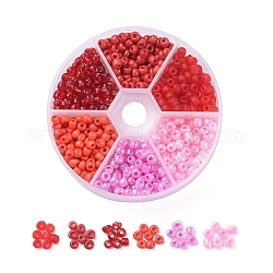 6/0 perles de rocaille en verre, couleurs givrées et couleurs opaques et doublées d'argent et ceylon, ronde, rouge, 6/0, 4mm, Trou: 1~1.5mm, 60 g / boîte, environ 600 pcs / boîte