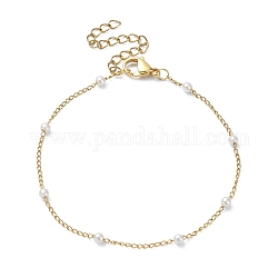 Pulsera de cadena con cuentas de perlas de vidrio, revestimiento de iones (ip) 316 joyería quirúrgica de acero inoxidable, real 18k chapado en oro, 7-1/2 pulgada (18.9 cm)