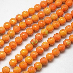 Synthetic Fossil Beads Strands, Dyed & Heated, Round, Dark Orange, 4mm, Hole: 1mm, about 90pcs/strand, 15.7 inch