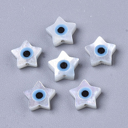 Natürliche weiße Muschel Perlmutt Muschel Perlen, mit synthetischen Türkis, Stern mit bösen Blick, Deep-Sky-blau, 6x6.5x2 mm, Bohrung: 0.7 mm
