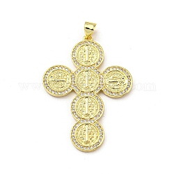 Brass with Cubic Zirconia Pendant, Cross, Real 16K Gold Plated, 39.5x28.5x1.7mm, Hole: 5x3.5mm