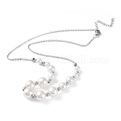 Collier de perles graduées en perles de plastique, avec chaînes de câble en 304 acier inoxydable, couleur inoxydable, 17.52 pouce (44.5 cm)