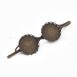 Eisen Haar Haarklammer Zubehör, mit flachen runden Cabochon-Fassungen, Antik Bronze, Fach: 18 mm, 70x19x8 mm