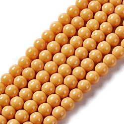 Chapelets de perles en verre peintes, cuisson des peintures, ronde, or, 8mm, Trou: 1.3~1.6mm, Environ 100 pcs/chapelet, 31.4 pouce