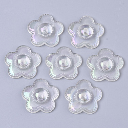 Perles en acrylique transparente, de couleur plaquée ab , fleur, la moitié foré, clair ab, 23.5x24.5x6mm, Trou: 2.4mm