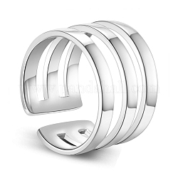Shegrace 925 anello a coda di polsino in argento sterling placcato rodio, con tre bande, platino, 16mm
