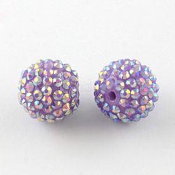Abalorios de resina de color AB, con los abalorios redondos de acrílico en el interior, para la joya chicle, lila, 14x12mm, agujero: 2~2.5 mm