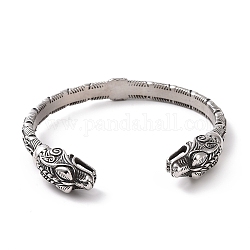 304 brazalete abierto de dragón de acero inoxidable para hombres y mujeres, plata antigua, diámetro interior: 3-1/8 pulgada (7.8 cm)