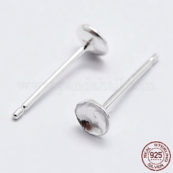 925 Sterling Silver Ear Stud Findings, Earring Posts with 925 Stamp, Silver, 12mm, Tray: 5mm, Pin: 0.8mm