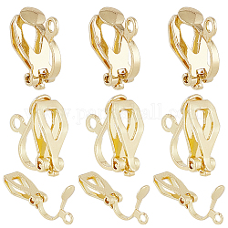 SUNNYCLUE 40Pcs 304 Stainless Steel Clip-on Earring Findings, with Loops, Real 18K Gold Plated, 12x6x9mm, Hole: 1.2mm