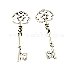 Tibetischen Stil Legierung Skelett Schlüssel groß Anhänger, cadmiumfrei und bleifrei, Antik Silber Farbe, 83x31x6 mm, Bohrung: 2.5 mm, ca. 49 Stk. / 500 g