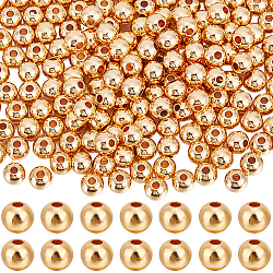 Beebeecraft 200pcs perles de laiton de placage en rack, Plaqué longue durée, ronde, véritable 14k plaqué or, 5x4mm, Trou: 1.5mm
