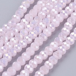 Fili di perle di vetro placcato, pieno lustro placcato, sfaccettato, rondelle, roso, 3.5x2.5~3mm, Foro: 1 mm, circa 120pcs/filo, 13.7~14.1 pollice (33~34 cm)