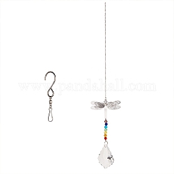Crystal Ceiling Fan Pull Chains Chakra Hanging Pendants Prism, with Cable Chains, Stainless Steel Swivel Hooks Clips and Velvet Bags, Dragonfly, Colorful, 322mm