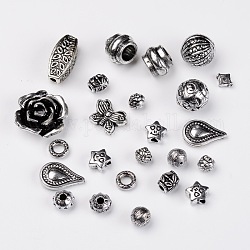 Assortiment de perles acryliques de style antique, pour la fabrication de bijoux, formes mixtes, argent antique plaqué, 10~38x9~37x4~20mm, Trou: 1~10mm, environ 70~2500 pcs/500 g