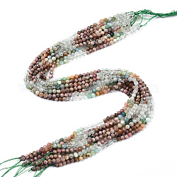 Naturelles et synthétiques mélangées perles de pierres précieuses brins, perles rondes, facette, 4x4mm, Trou: 0.6mm, Environ 104~108 pcs/chapelet, 15.35''~15.75'' (39~40 cm)