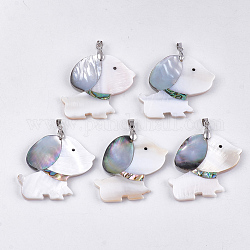 Pendentifs chiot shell, avec les accessoires en laiton, charmes de chien beagle, platine, 42~43x46.5~48x4.5mm, Trou: 6x4mm