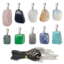DIY 宝石ナゲット ネックレス メイキング キット  天然石と合成石のペンダントを含む  ワックスコードネックレス作り  22個/セット