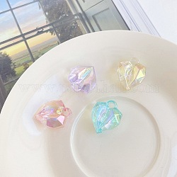 Transparent Acrylic Pendants, Faceted Heart, Mixed Color, 22.6x19.2x13.3mm, Hole: 3.5mm