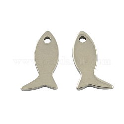 201 Stainless Steel Stamping Blank Tag Charms, Fish Bracelet Charms, Stainless Steel Color, 11x6x1mm, Hole: 1mm