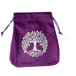 Almacenamiento de cartas de tarot de terciopelo mochilas de cuerdas, soporte de almacenamiento de escritorio de tarot, púrpura, patrón del árbol de la vida, 16.5x15 cm